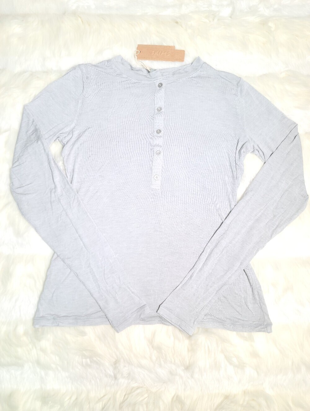 SKIMS Sheer Modal Henley Long Sleeve T Shirt Heather Grey Small NEW